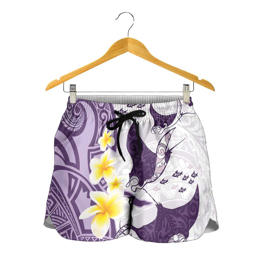 Maori Manta Ray Plumeria Deep Purple Shorts for Women - Aussie Hoodie