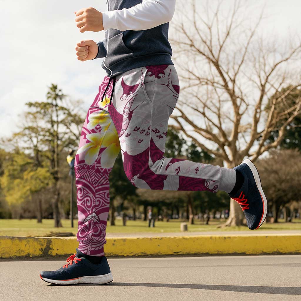 Maori Manta Ray Plumeria Royal Pink Jogger Pants - Aussie Hoodie