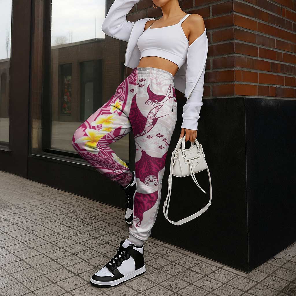 Maori Manta Ray Plumeria Royal Pink Jogger Pants - Aussie Hoodie