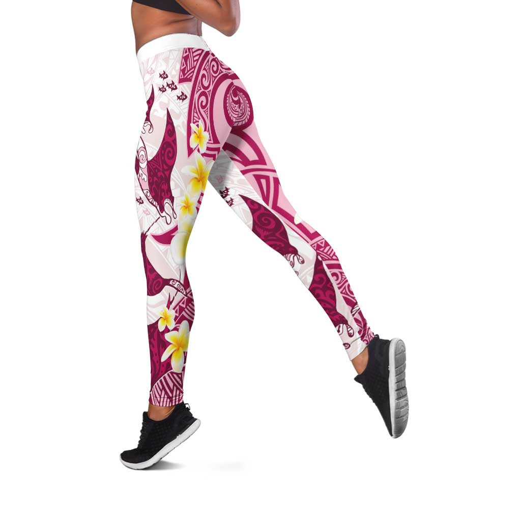 Maori Manta Ray Plumeria Royal Pink Leggings - Aussie Hoodie