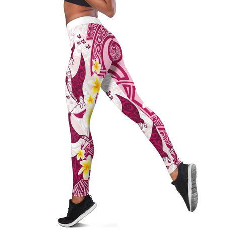 Maori Manta Ray Plumeria Royal Pink Leggings - Aussie Hoodie