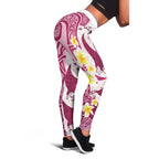 Maori Manta Ray Plumeria Royal Pink Leggings - Aussie Hoodie