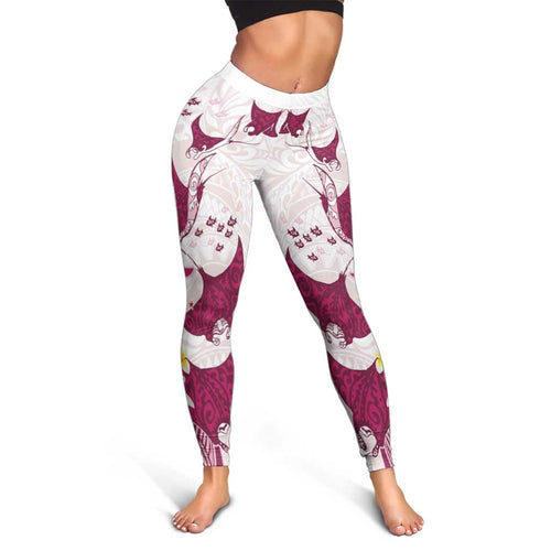 Maori Manta Ray Plumeria Royal Pink Leggings - Aussie Hoodie
