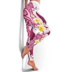Maori Manta Ray Plumeria Royal Pink Leggings - Aussie Hoodie
