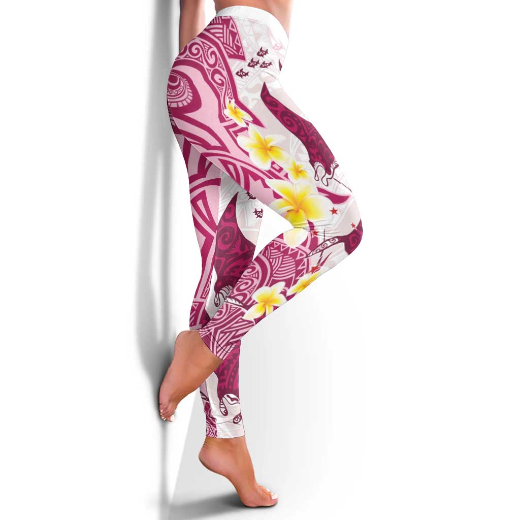 Maori Manta Ray Plumeria Royal Pink Leggings - Aussie Hoodie