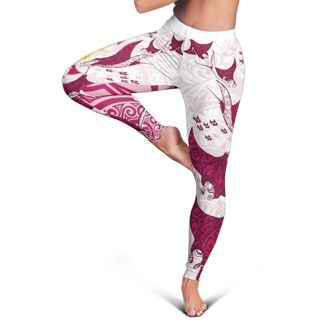 Maori Manta Ray Plumeria Royal Pink Leggings - Aussie Hoodie