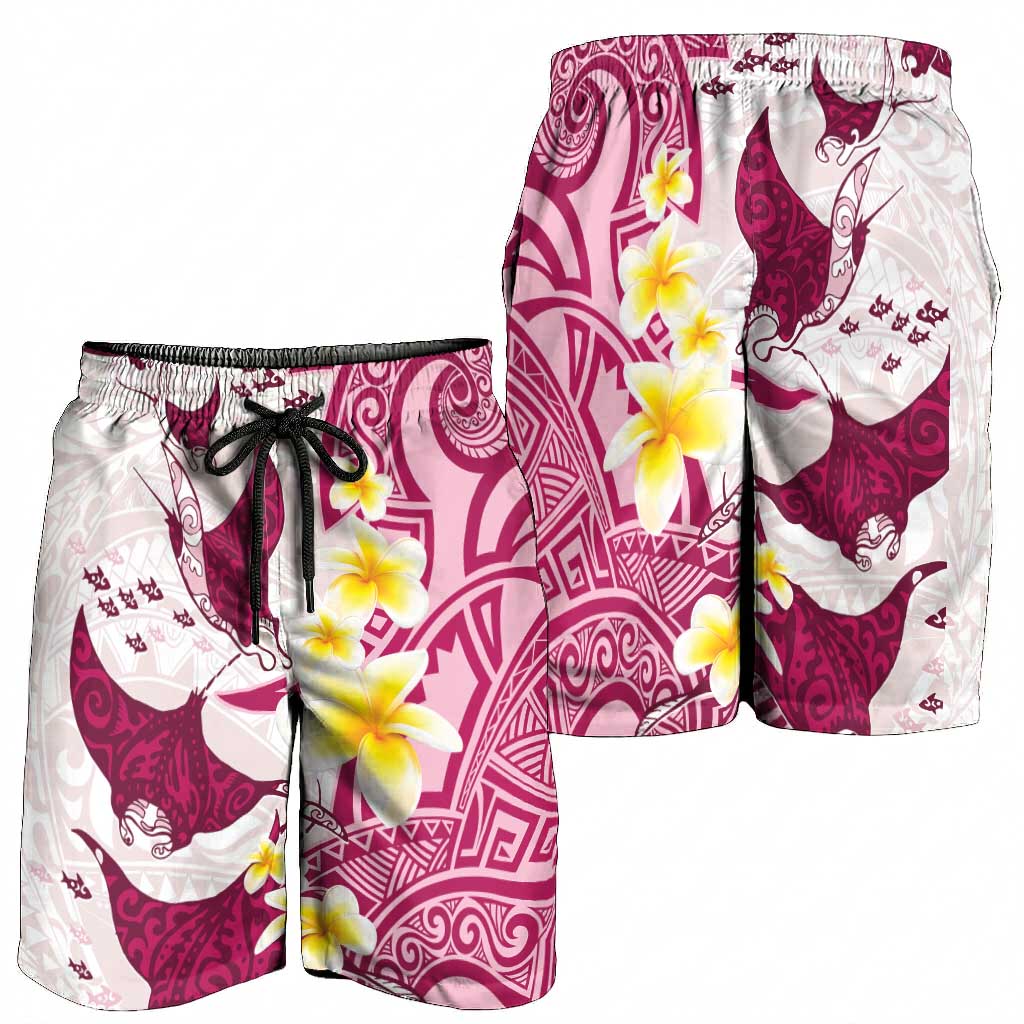 Maori Manta Ray Plumeria Royal Pink Shorts for Men - Aussie Hoodie