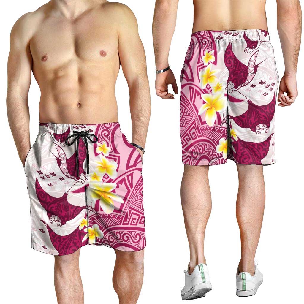 Maori Manta Ray Plumeria Royal Pink Shorts for Men - Aussie Hoodie