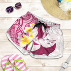 Maori Manta Ray Plumeria Royal Pink Shorts for Women - Aussie Hoodie