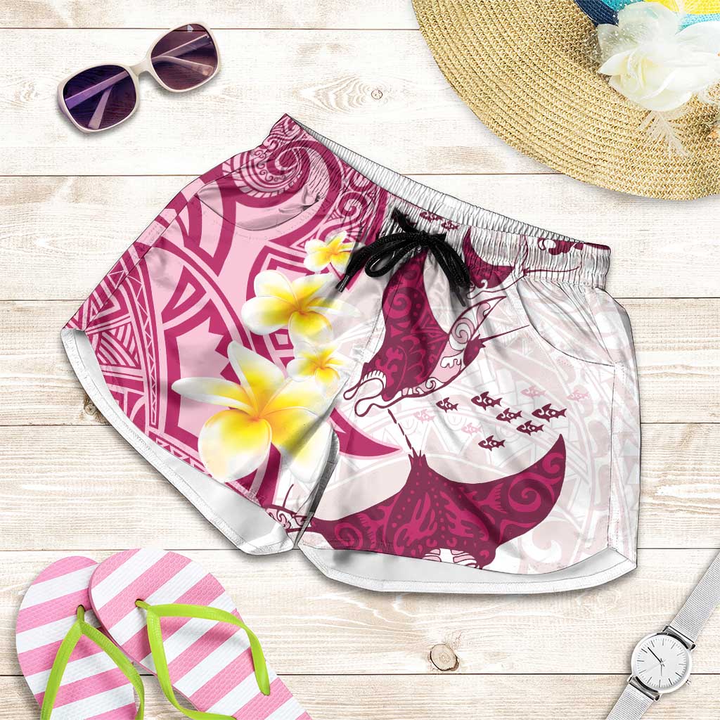 Maori Manta Ray Plumeria Royal Pink Shorts for Women - Aussie Hoodie