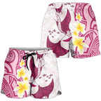 Maori Manta Ray Plumeria Royal Pink Shorts for Women - Aussie Hoodie