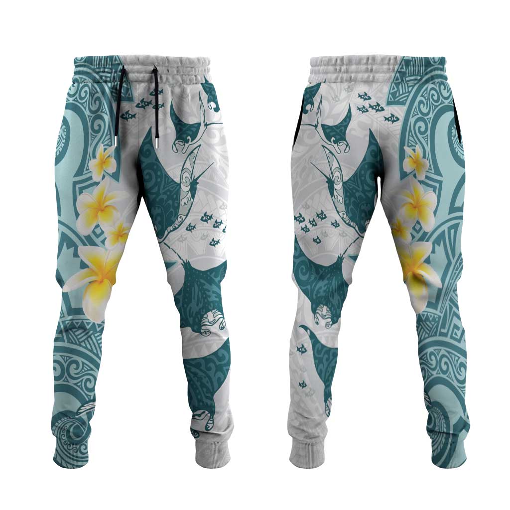 Maori Manta Ray Plumeria Teal Jogger Pants - Aussie Hoodie