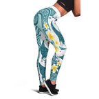 Maori Manta Ray Plumeria Teal Leggings - Aussie Hoodie