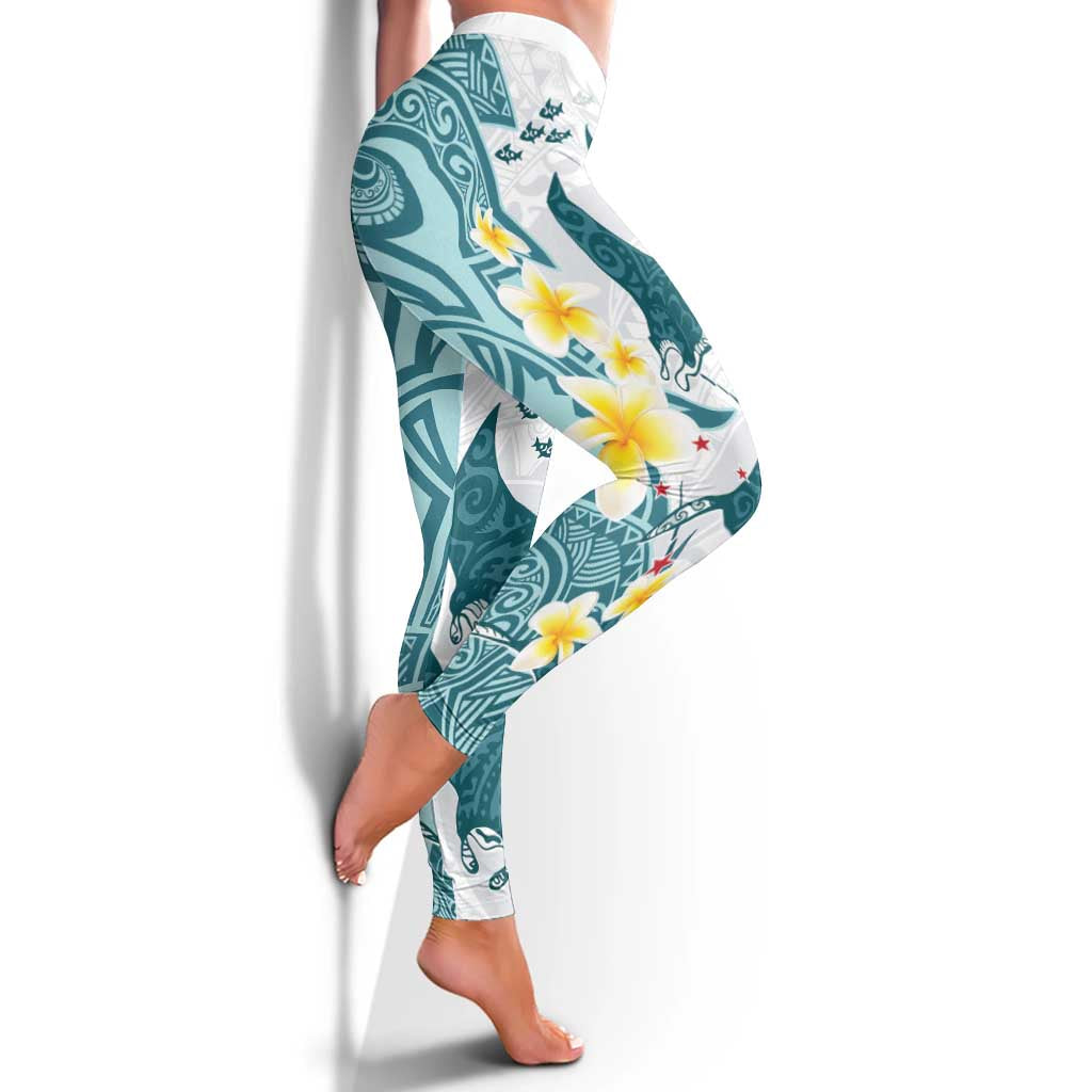 Maori Manta Ray Plumeria Teal Leggings - Aussie Hoodie