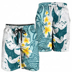 Maori Manta Ray Plumeria Teal Shorts for Men - Aussie Hoodie