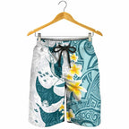 Maori Manta Ray Plumeria Teal Shorts for Men - Aussie Hoodie