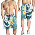 Maori Manta Ray Plumeria Teal Shorts for Men - Aussie Hoodie