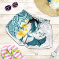 Maori Manta Ray Plumeria Teal Shorts for Women - Aussie Hoodie