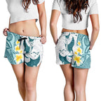 Maori Manta Ray Plumeria Teal Shorts for Women - Aussie Hoodie