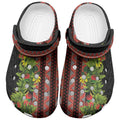 Maori Tukutuku Clogs Shoes with Ferns Pohutukawa and Kowhai Tribal Moko Patterns