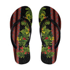 Maori Tukutuku Flip Flops with Ferns Pohutukawa and Kowhai Tribal Moko Patterns
