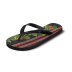 Maori Tukutuku Flip Flops with Ferns Pohutukawa and Kowhai Tribal Moko Patterns