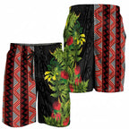 Maori Tukutuku Shorts for Men with Ferns Pohutukawa and Kowhai Tribal Moko Patterns