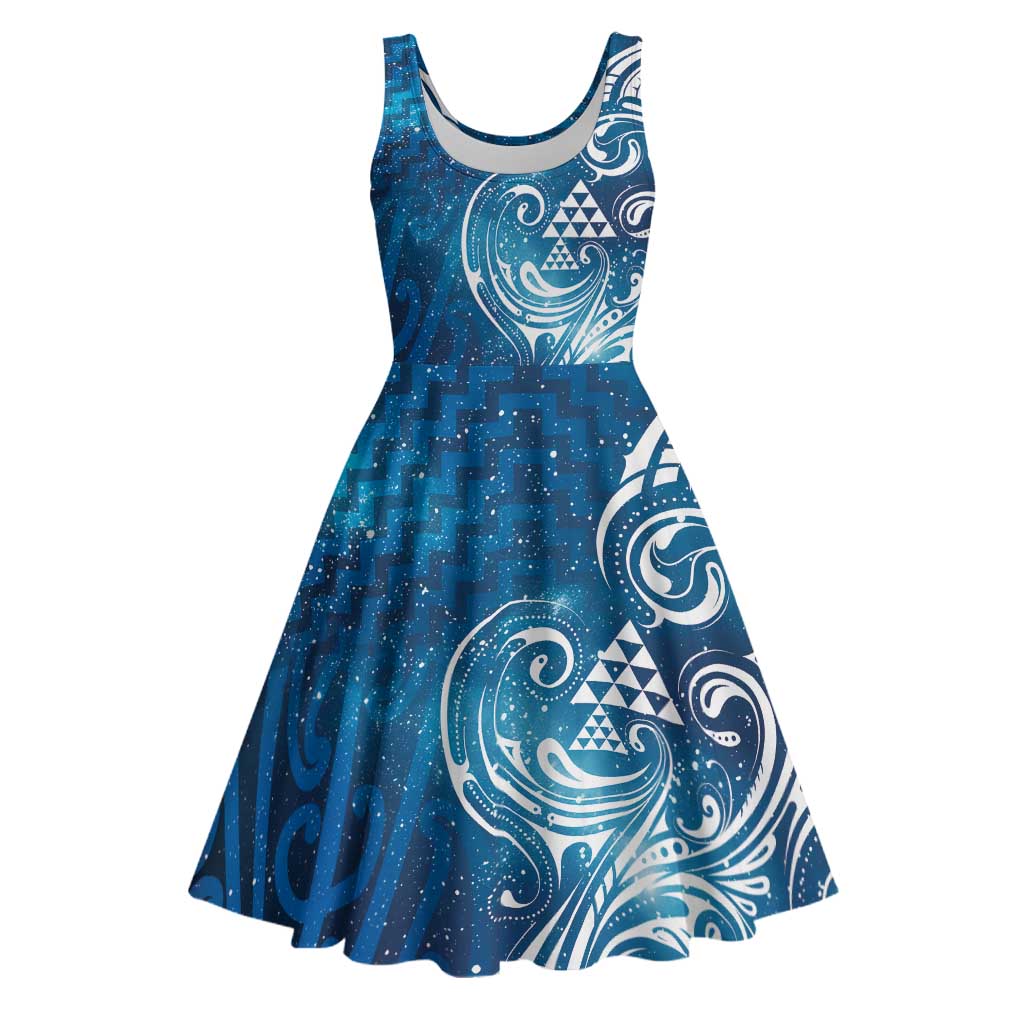 Matariki Galaxy Midi Dress Maori Taniko Pattern