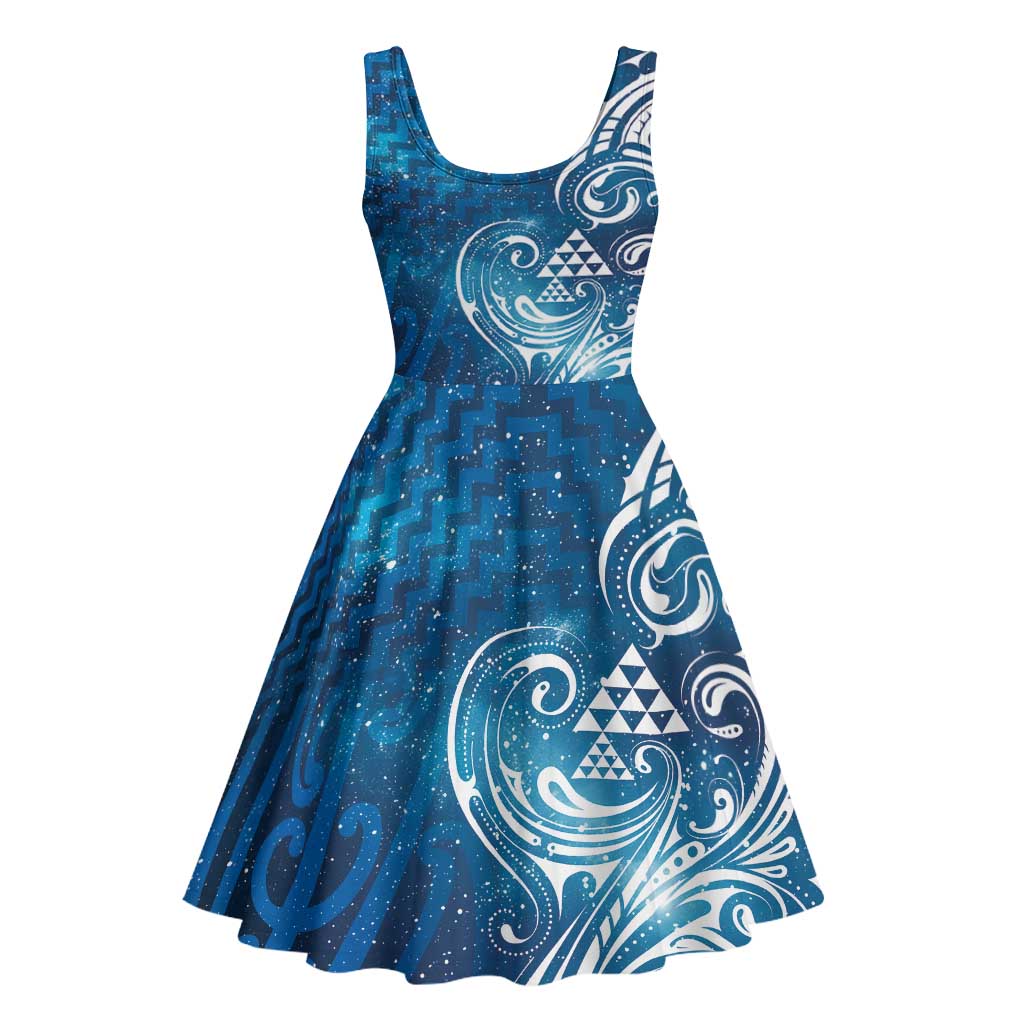 Matariki Galaxy Midi Dress Maori Taniko Pattern