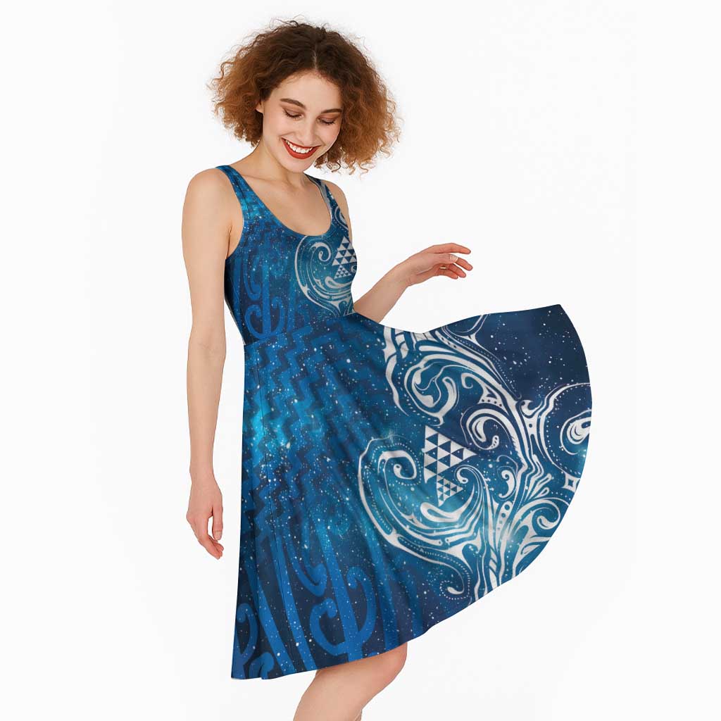 Matariki Galaxy Midi Dress Maori Taniko Pattern