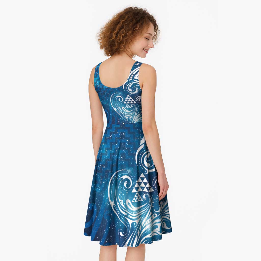 Matariki Galaxy Midi Dress Maori Taniko Pattern