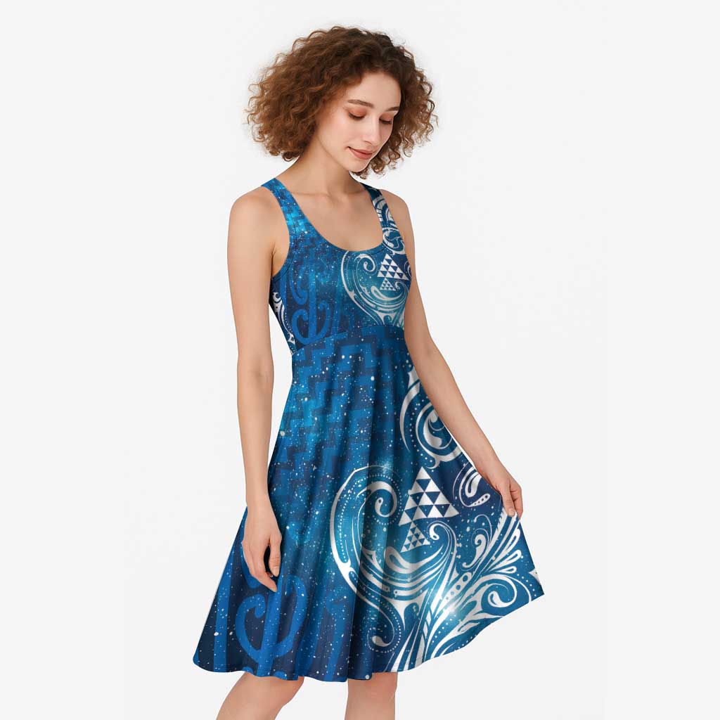 Matariki Galaxy Midi Dress Maori Taniko Pattern