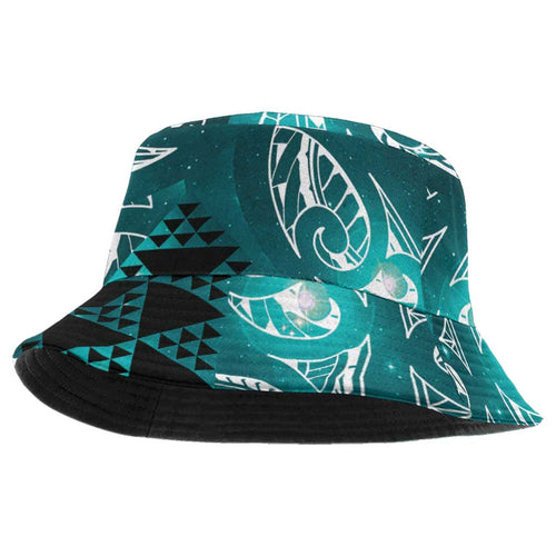 Matariki New Zealand Bucket Hat NZ Niho Taniwha Maori New Year Cyan Galaxy