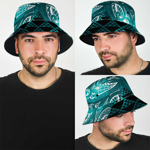 Matariki New Zealand Bucket Hat NZ Niho Taniwha Maori New Year Cyan Galaxy