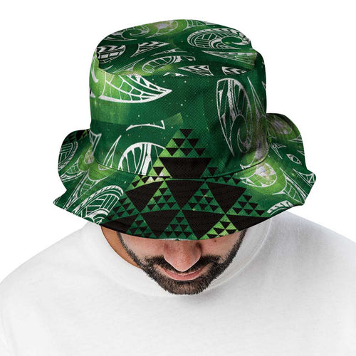 Matariki New Zealand Bucket Hat NZ Niho Taniwha Maori New Year Green Galaxy