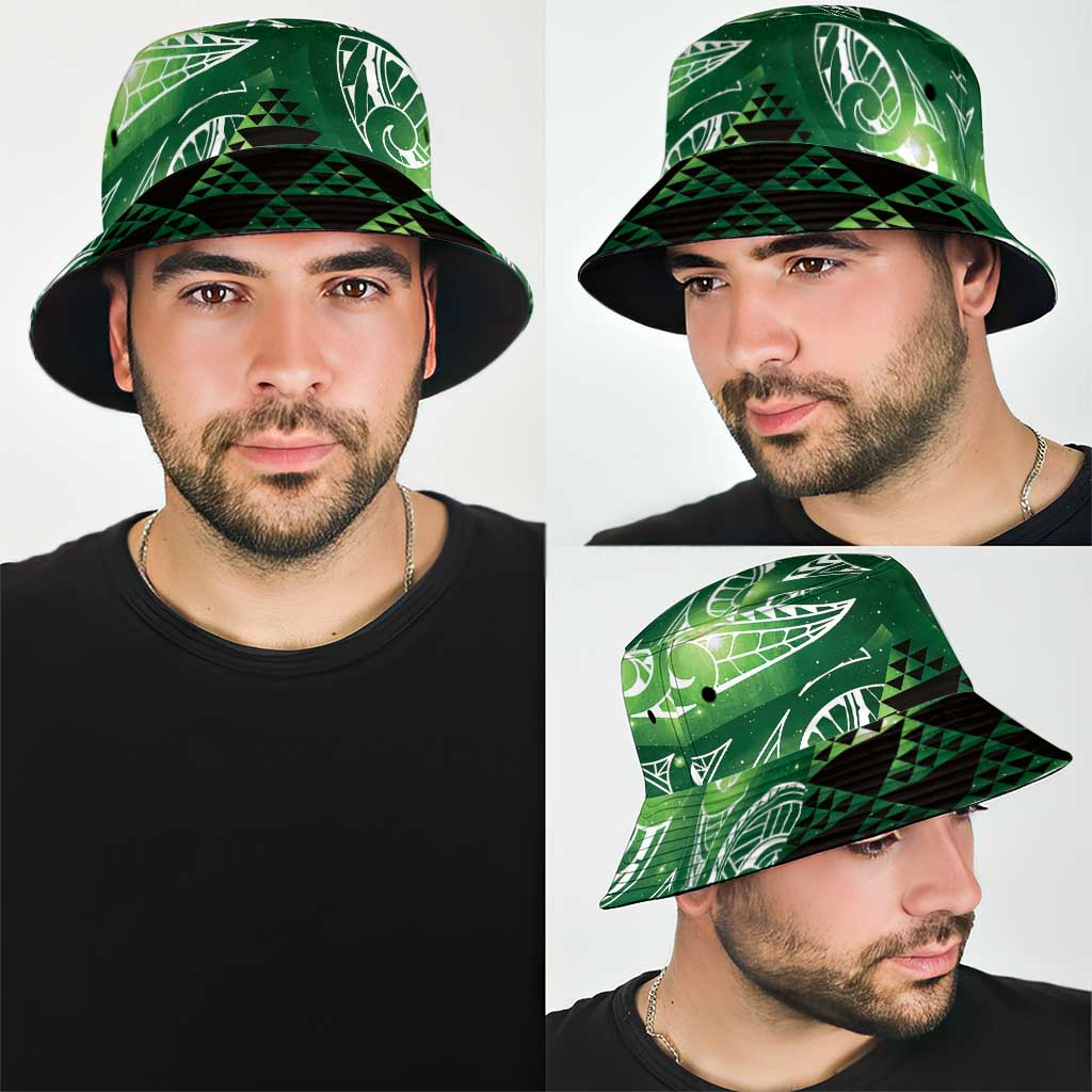 Matariki New Zealand Bucket Hat NZ Niho Taniwha Maori New Year Green Galaxy