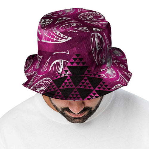 Matariki New Zealand Bucket Hat NZ Niho Taniwha Maori New Year Pink Galaxy