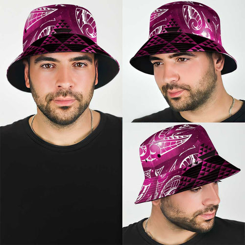 Matariki New Zealand Bucket Hat NZ Niho Taniwha Maori New Year Pink Galaxy