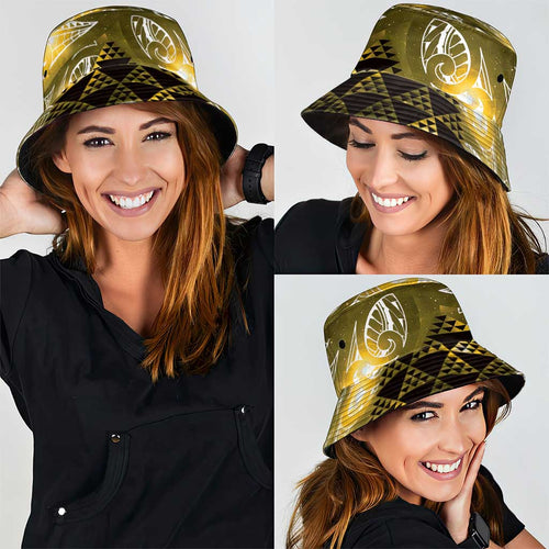Matariki New Zealand Bucket Hat NZ Niho Taniwha Maori New Year Yellow Galaxy