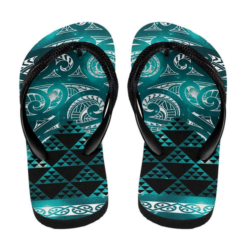 Matariki New Zealand Flip Flops NZ Niho Taniwha Maori New Year Cyan Galaxy