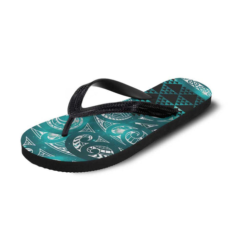 Matariki New Zealand Flip Flops NZ Niho Taniwha Maori New Year Cyan Galaxy