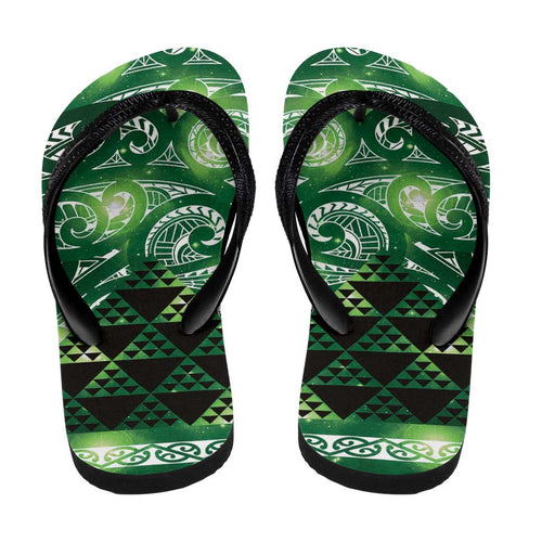 Matariki New Zealand Flip Flops NZ Niho Taniwha Maori New Year Green Galaxy