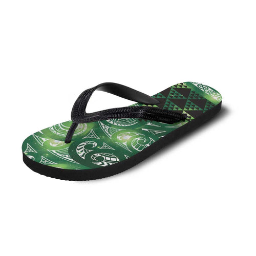 Matariki New Zealand Flip Flops NZ Niho Taniwha Maori New Year Green Galaxy