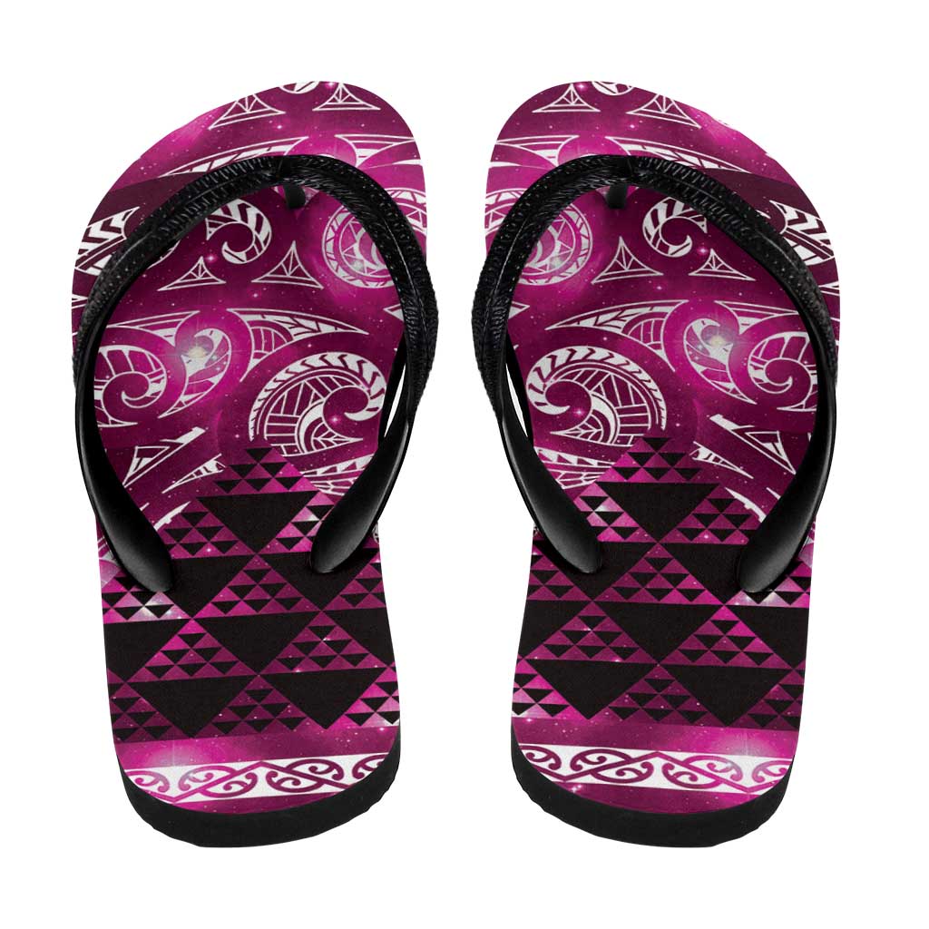 Matariki New Zealand Flip Flops NZ Niho Taniwha Maori New Year Pink Galaxy