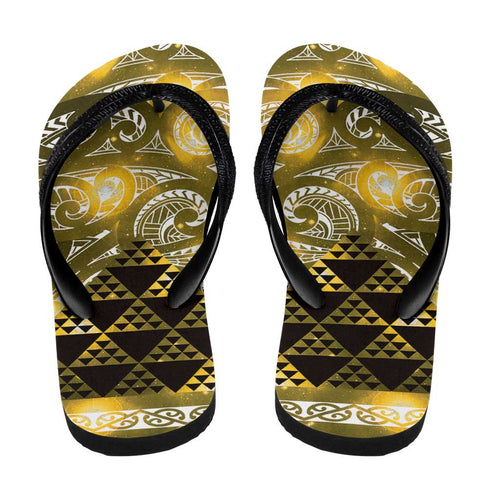 Matariki New Zealand Flip Flops NZ Niho Taniwha Maori New Year Yellow Galaxy