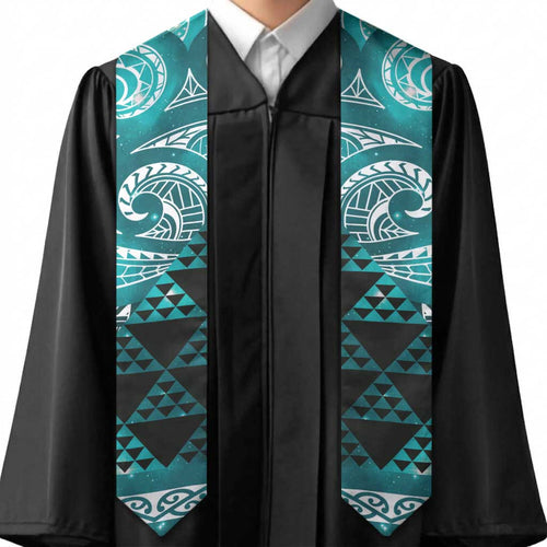 Matariki New Zealand Graduation Stole NZ Niho Taniwha Maori New Year Cyan Galaxy