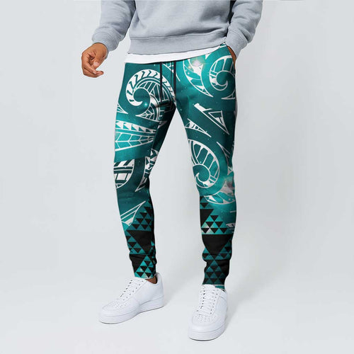 Matariki New Zealand Jogger Pants NZ Niho Taniwha Maori New Year Cyan Galaxy