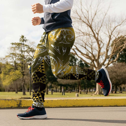 Matariki New Zealand Jogger Pants NZ Niho Taniwha Maori New Year Yellow Galaxy