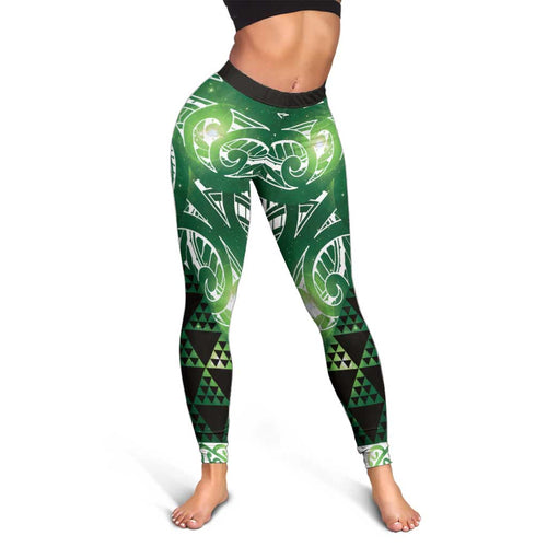 Matariki New Zealand Leggings NZ Niho Taniwha Maori New Year Green Galaxy
