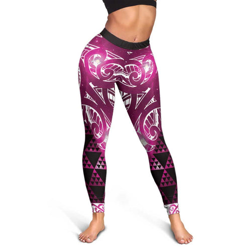 Matariki New Zealand Leggings NZ Niho Taniwha Maori New Year Pink Galaxy